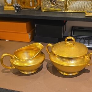 Vintage Gold Creamer and Sugar Bowl Set